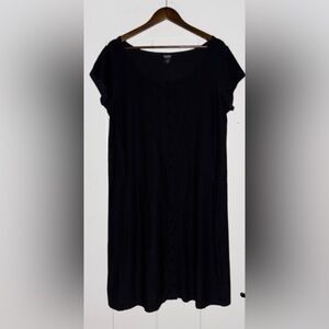 Eileen Fisher Button Down Flutter Sleeve‎ Black Dress Women L Relaxed-Fit Boxy